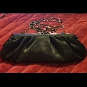 Jessica McClintock Black Satin Shoulder.Clutch